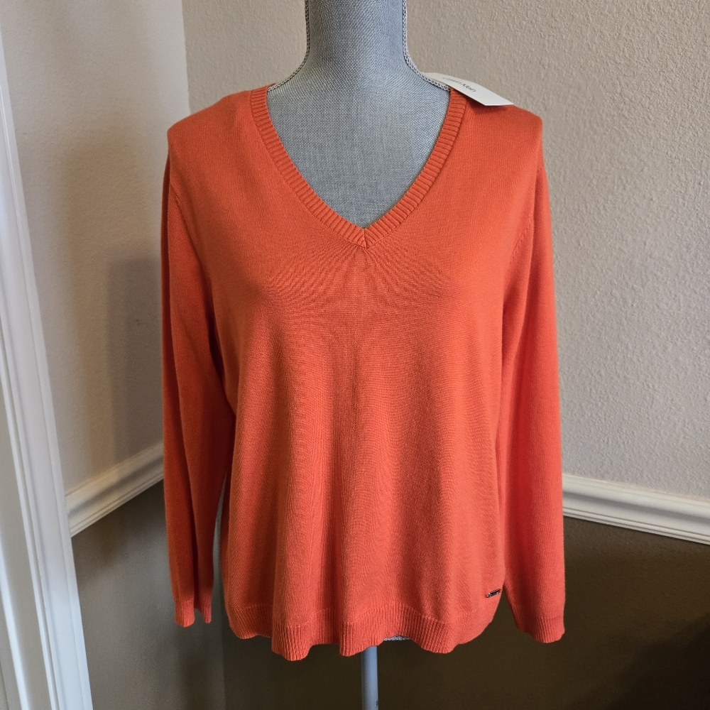 NEW Calvin Klein Orange V Neck Sweater Size L
